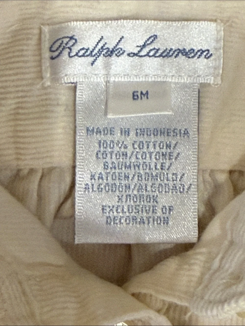 🐎 Ralph Lauren Cream Ruffle Collar Shirt Dress with Plaid Belt 6 months